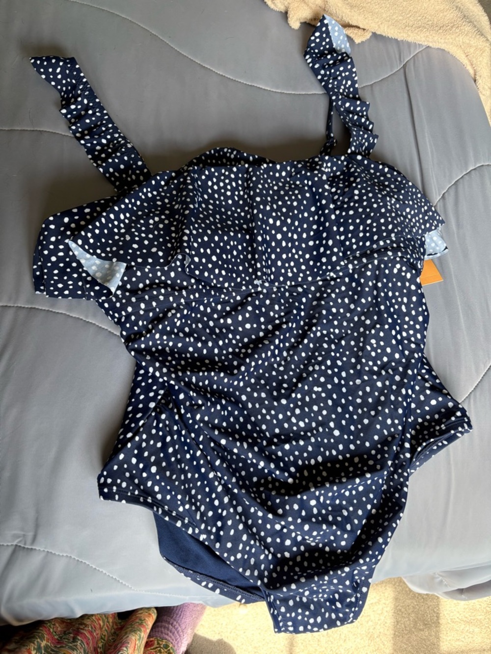 Kona Sol Navy Blue White Polka Dot One-Piece Swimsuit